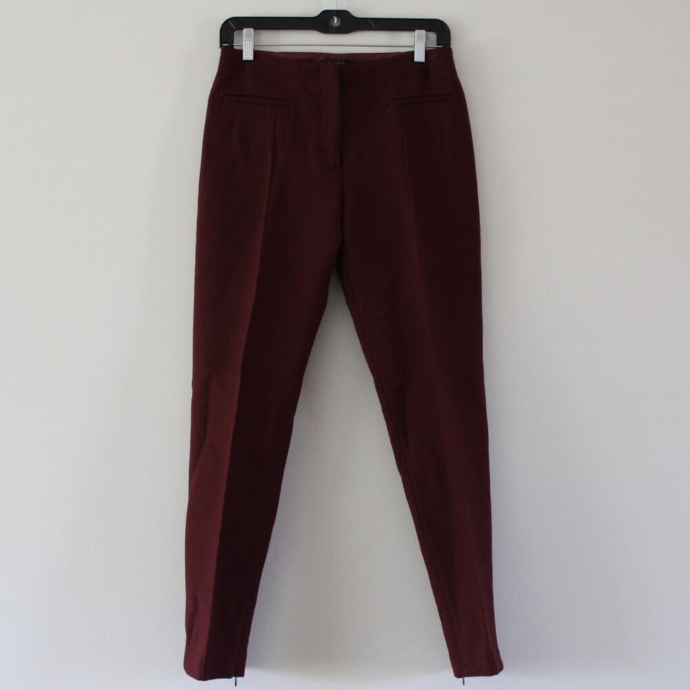 Tara Jarmon Wool Seamed Trouser Dress Pants Tapered‎ Leg Wine 36 (2)